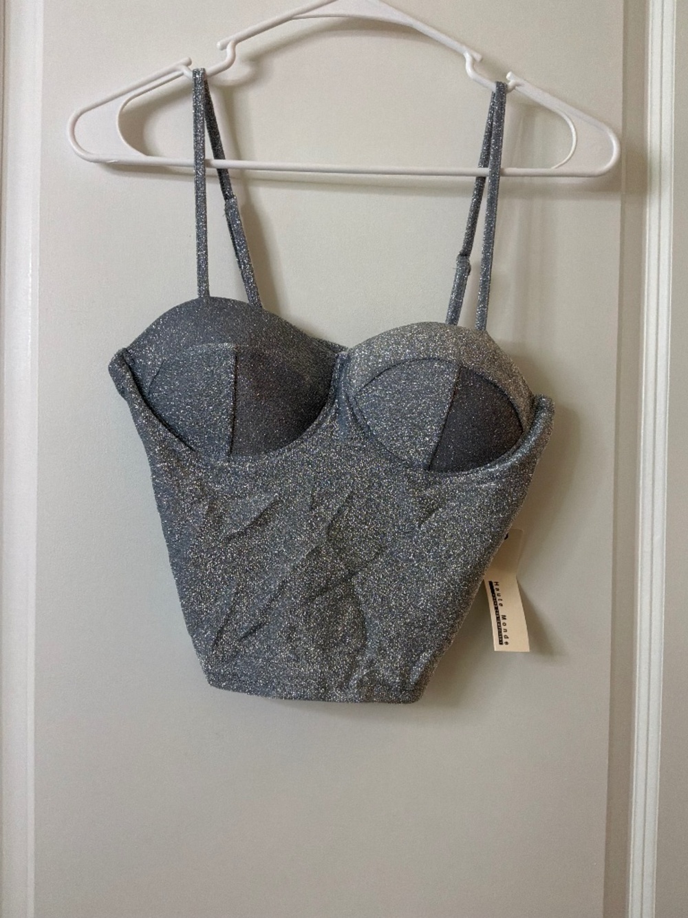 Q Silver Metallic Glitter Bustier Crop Top